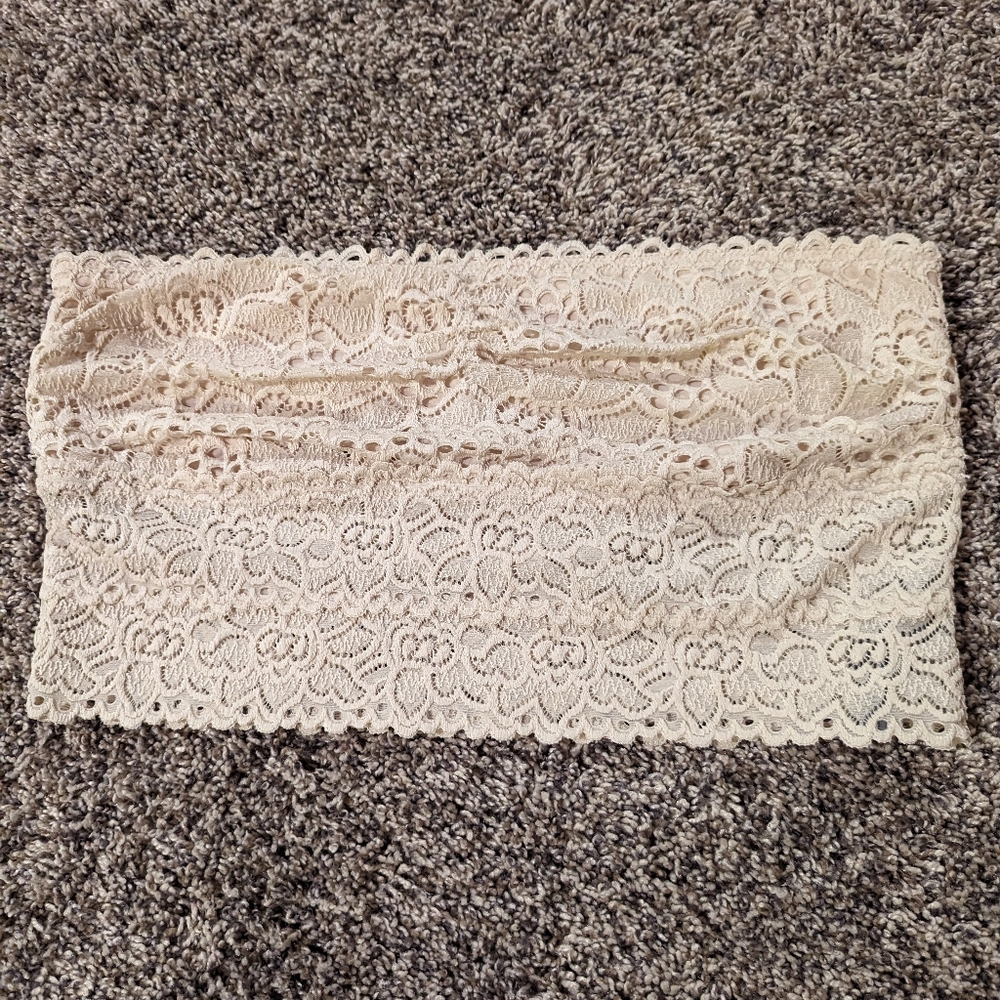 Aerie long line bandeau crop top. Beige, size large.